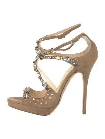 Pre-owned Jimmy Choo Suede Mesh Accents Pumps In Neutrals