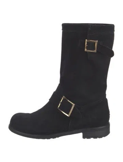 Pre-owned Jimmy Choo Suede Moto Boots In Black