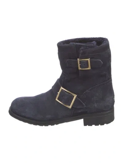 Pre-owned Jimmy Choo Suede Moto Boots In Blue