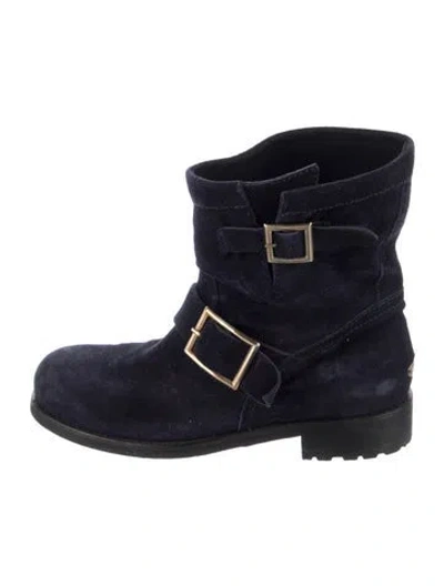 Pre-owned Jimmy Choo Suede Moto Boots In Blue