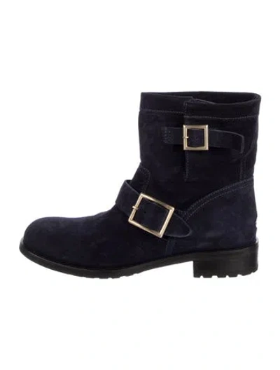 Pre-owned Jimmy Choo Suede Moto Boots In Blue