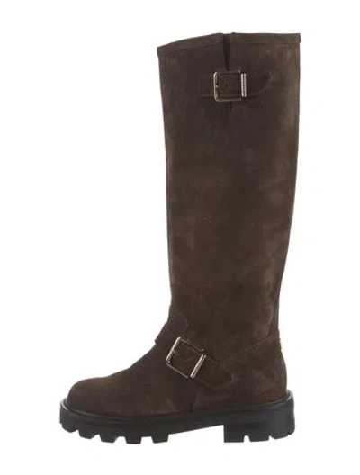 Pre-owned Jimmy Choo Suede Moto Boots In Brown