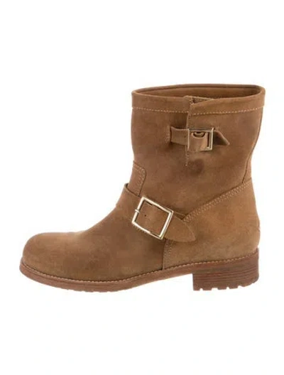 Pre-owned Jimmy Choo Suede Moto Boots In Brown