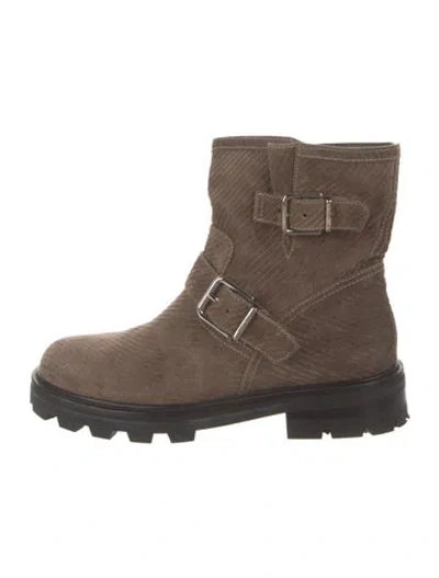 Pre-owned Jimmy Choo Suede Moto Boots In Brown