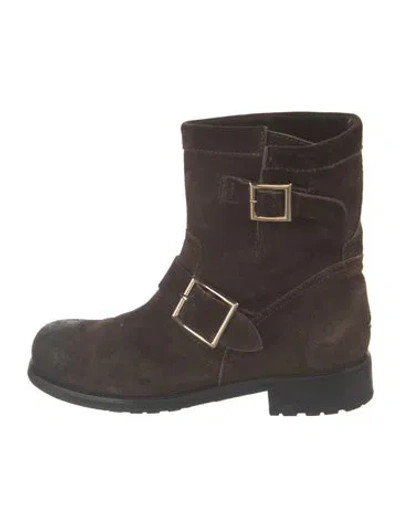 Pre-owned Jimmy Choo Suede Moto Boots In Brown