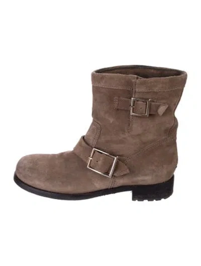 Pre-owned Jimmy Choo Suede Moto Boots In Brown