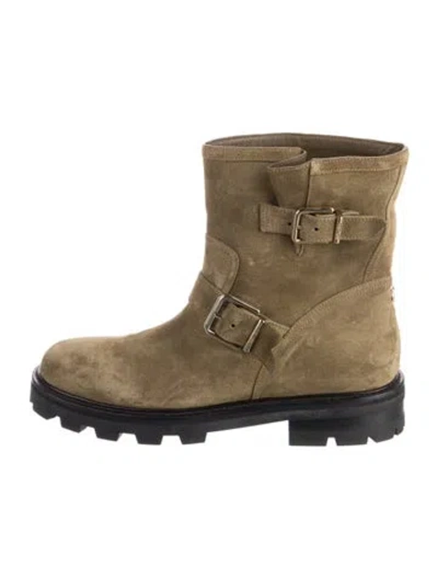 Pre-owned Jimmy Choo Suede Moto Boots In Green