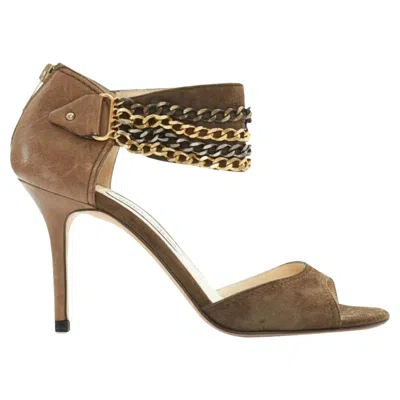 Jimmy Choo Suede Multi-chain Ankle Strap Heel Sandals In Green