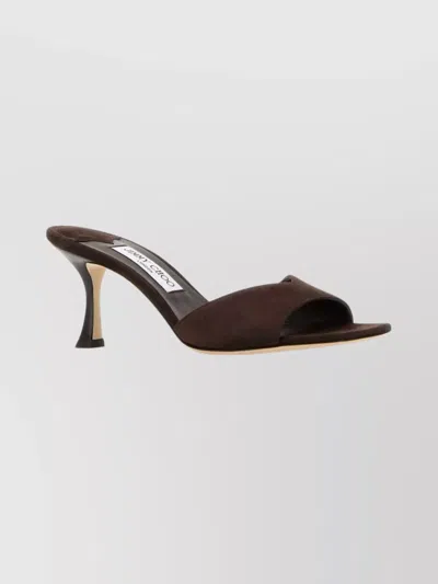 Jimmy Choo Suede Open Toe Stiletto Heel Mules In Brown