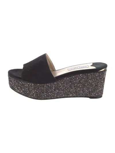 Pre-owned Jimmy Choo Suede Patterned Slides In Black