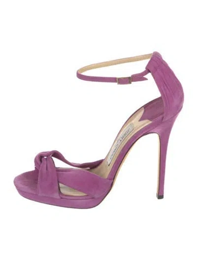 Pre-owned Jimmy Choo Suede Pleated Accents Sandals In Purple