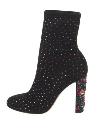Pre-owned Jimmy Choo Suede Polka Dot Print Boots In Black