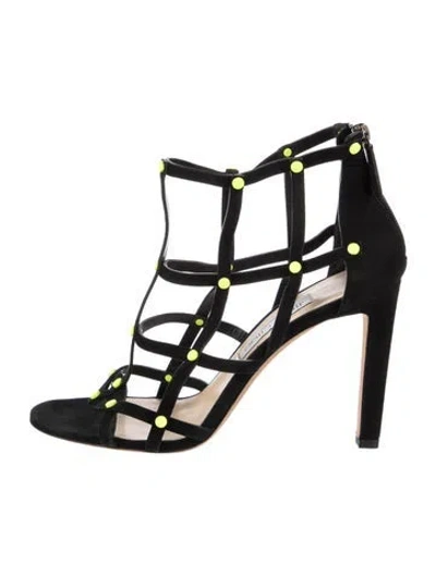 Pre-owned Jimmy Choo Suede Polka Dot Print Gladiator Sandals In Black