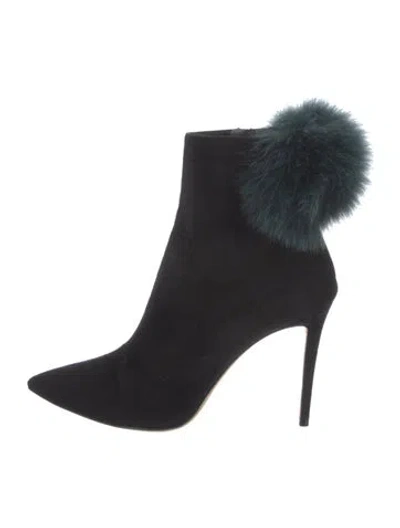 Pre-owned Jimmy Choo Suede Pom-pom Embellishments Boots In Black
