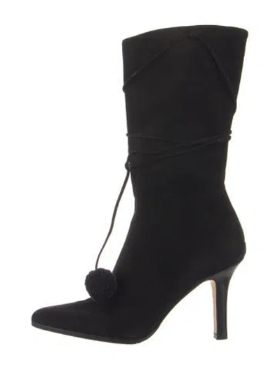 Pre-owned Jimmy Choo Suede Pom-pom Embellishments Boots In Black/blue