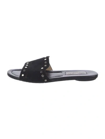 Pre-owned Jimmy Choo Suede Printed Slides In Black