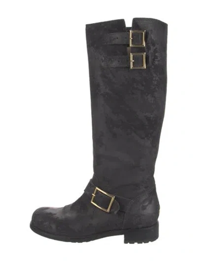 Pre-owned Jimmy Choo Suede Riding Boots In Gray