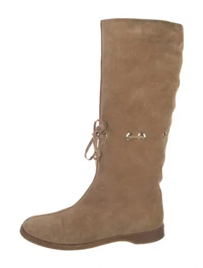 Pre-owned Jimmy Choo Suede Riding Boots In Neutral