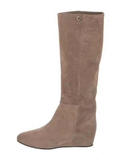 Pre-owned Jimmy Choo Suede Riding Boots In Neutral