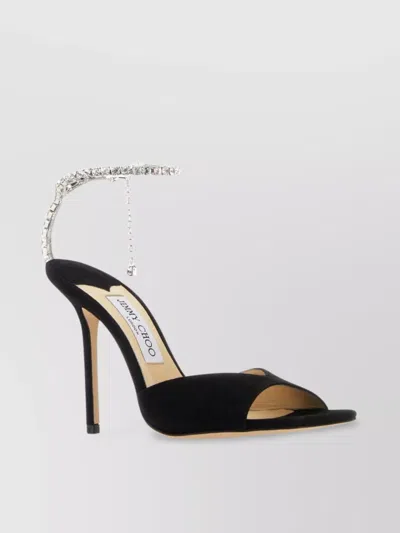 JIMMY CHOO SUEDE SAEDA 100 SANDALS STRAP EMBELLISHED TOE