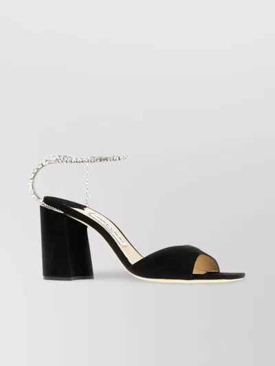 Jimmy Choo Suede Sandals With Block Heel And Embellished Strap In Black