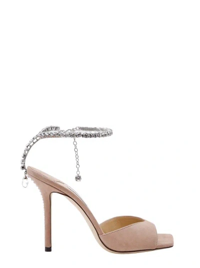 JIMMY CHOO SUEDE SANDALS WITH RHINESTONES DETAIL