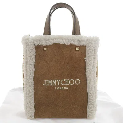 Jimmy Choo Suede Shearling Mini N/s Tote Bag In Brown