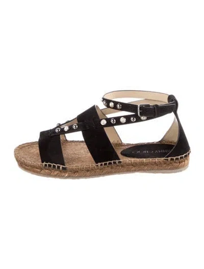 Pre-owned Jimmy Choo Suede Studded Accents Espadrilles In Black