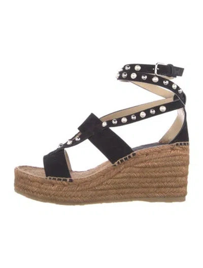 Pre-owned Jimmy Choo Suede Studded Accents Espadrilles In Black