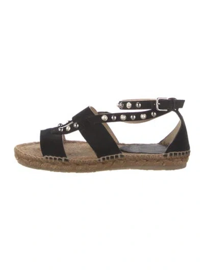 Pre-owned Jimmy Choo Suede Studded Accents Espadrilles In Black