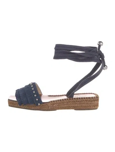 Pre-owned Jimmy Choo Suede Studded Accents Espadrilles In Blue/neutrals