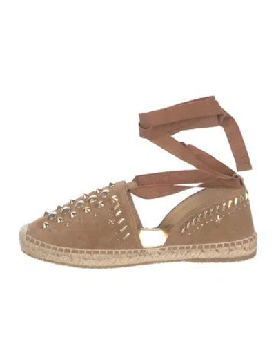 Pre-owned Jimmy Choo Suede Studded Accents Espadrilles In Brown