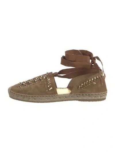 Pre-owned Jimmy Choo Suede Studded Accents Espadrilles In Neutrals