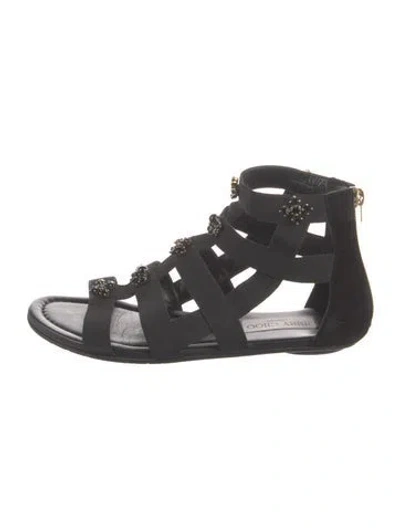 Pre-owned Jimmy Choo Suede Studded Accents Gladiator Sandals In Black