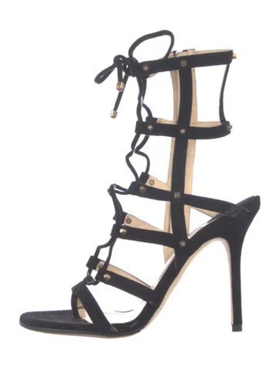 Pre-owned Jimmy Choo Suede Studded Accents Gladiator Sandals In Blue