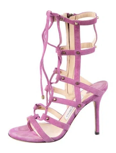 Pre-owned Jimmy Choo Suede Studded Accents Gladiator Sandals In Purple