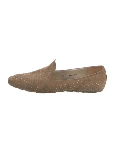 Pre-owned Jimmy Choo Suede Studded Accents Loafers In Brown