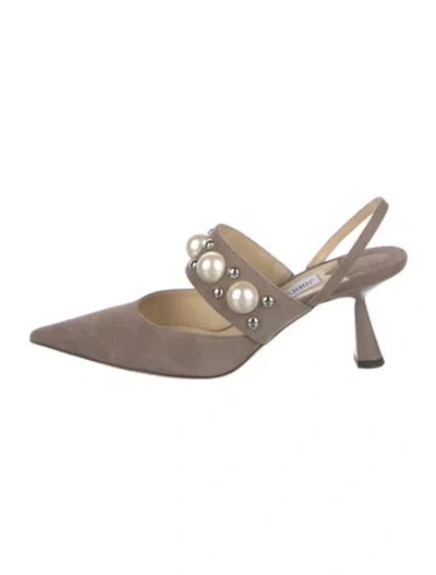 Pre-owned Jimmy Choo Suede Studded Accents Mules In Neutral