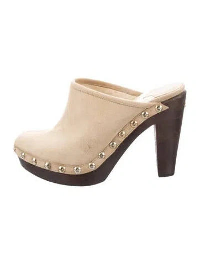 Pre-owned Jimmy Choo Suede Studded Accents Mules In Neutrals