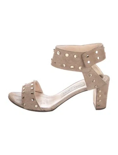 Pre-owned Jimmy Choo Suede Studded Accents Sandals In Neutral