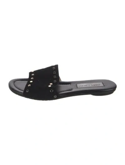 Pre-owned Jimmy Choo Suede Studded Accents Slides In Black