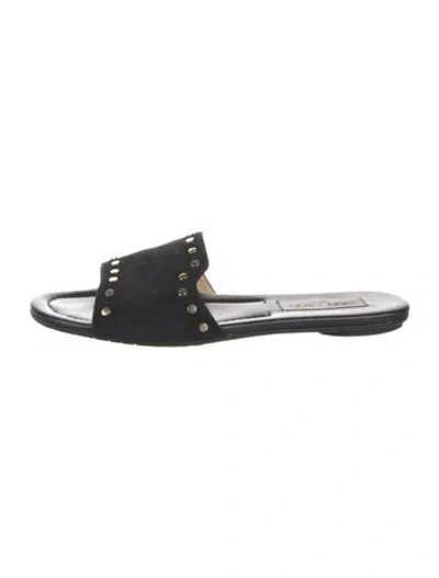 Pre-owned Jimmy Choo Suede Studded Accents Slides In Black