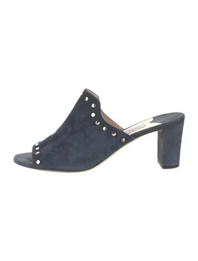 Pre-owned Jimmy Choo Suede Studded Accents Slides In Blue
