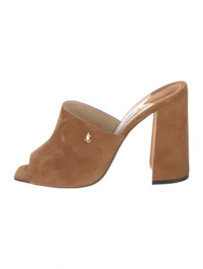 Pre-owned Jimmy Choo Suede Studded Accents Slides In Brown