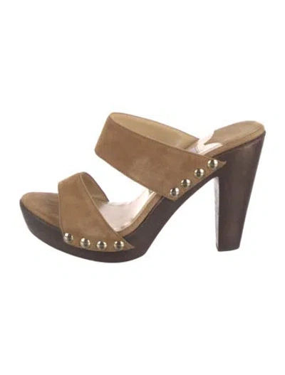 Pre-owned Jimmy Choo Suede Studded Accents Slides In Brown