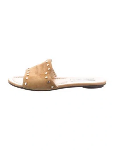 Pre-owned Jimmy Choo Suede Studded Accents Slides In Brown