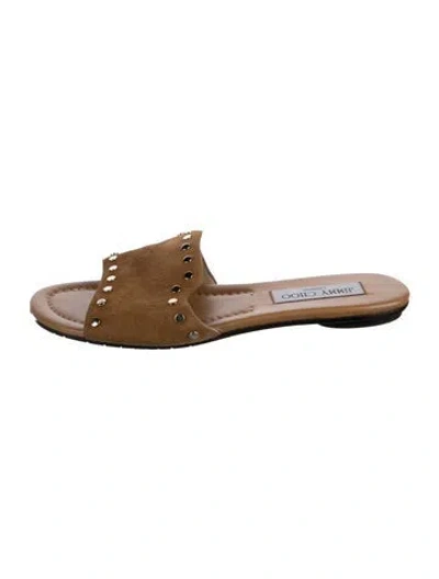 Pre-owned Jimmy Choo Suede Studded Accents Slides In Brown