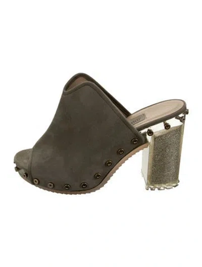 Pre-owned Jimmy Choo Suede Studded Accents Slides In Grey
