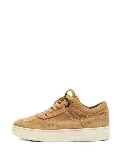 Pre-owned Jimmy Choo Suede Studded Sneakers In Neutral