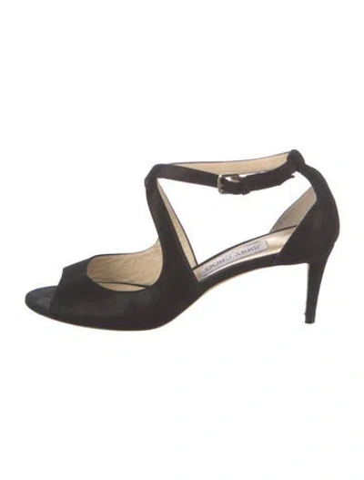 Pre-owned Jimmy Choo Suede T-strap Pumps In Black